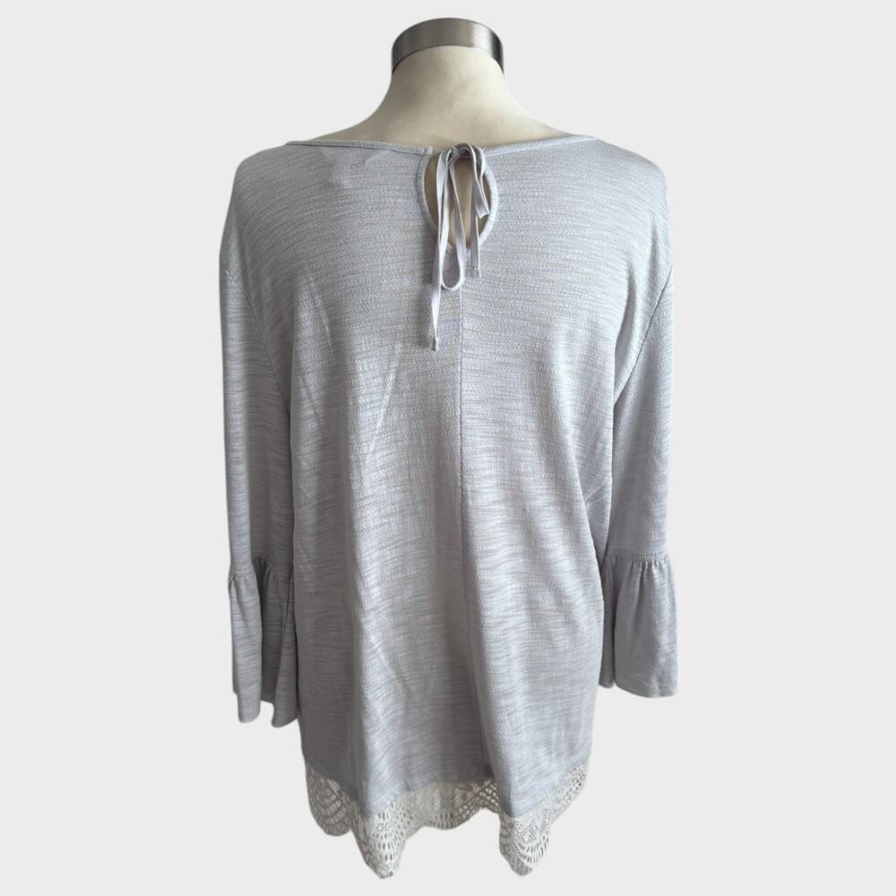 LC Lauren Conrad Woens XL Gray Tunic Top Polyester Rayon Lace Hem Bell Sleeve - Picture 6 of 10